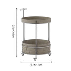Rolling Round Faux Saddle Leather Acrylic Side Table - Vintage Dual-Layer Storage Trolley With Stainless Steel Frame For Living Room Lumendat