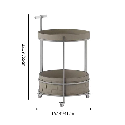 Rolling Round Faux Saddle Leather Acrylic Side Table - Vintage Dual-Layer Storage Trolley With Stainless Steel Frame For Living Room Lumendat