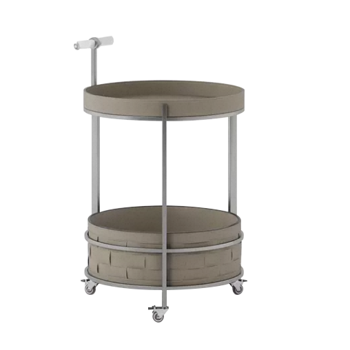 Rolling Round Faux Saddle Leather Acrylic Side Table - Vintage Dual-Layer Storage Trolley With Stainless Steel Frame For Living Room Lumendat