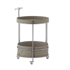 Rolling Round Faux Saddle Leather Acrylic Side Table - Vintage Dual-Layer Storage Trolley With Stainless Steel Frame For Living Room Lumendat
