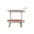 Mobile Oval Faux Saddle Leather Side Table With Gold Stainless Steel Frame -Creative Rolling Dual Tier Drink Trolley For Dining Room Lumendat