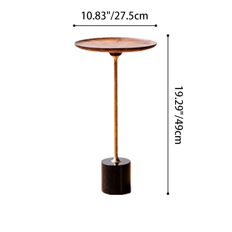 Round Walnut Wood With Solid Steel Base End Table - Vintage Compact Functionality 1-Tray Side Table For Living Room Lumendat
