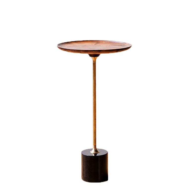 Round Walnut Wood With Solid Steel Base End Table - Vintage Compact Functionality 1-Tray Side Table For Living Room Lumendat
