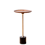 Round Walnut Wood With Solid Steel Base End Table - Vintage Compact Functionality 1-Tray Side Table For Living Room Lumendat