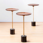 Round Walnut Wood With Solid Steel Base End Table - Vintage Compact Functionality 1-Tray Side Table For Living Room Lumendat