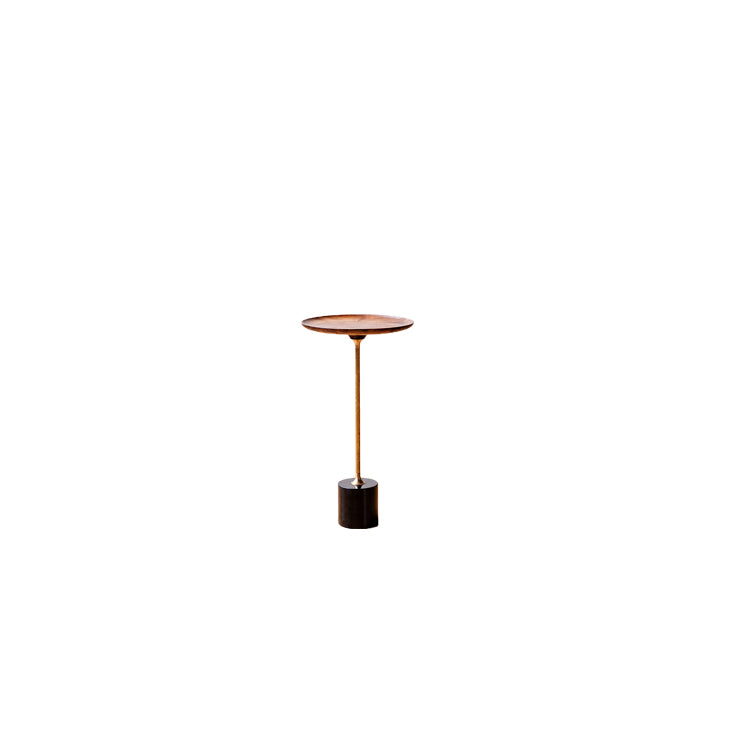 Round Walnut Wood With Solid Steel Base End Table - Vintage Compact Functionality 1-Tray Side Table For Living Room Lumendat