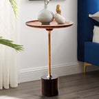 Round Walnut Wood With Solid Steel Base End Table - Vintage Compact Functionality 1-Tray Side Table For Living Room Lumendat