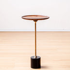 Round Walnut Wood With Solid Steel Base End Table - Vintage Compact Functionality 1-Tray Side Table For Living Room Lumendat