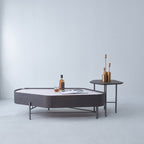 Geometric Natural Wood Travertine Carbon Steel Coffee Table - Nordic Stable Side Table For Living Room Lumendat