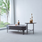 Geometric Natural Wood Travertine Carbon Steel Coffee Table - Nordic Stable Side Table For Living Room Lumendat