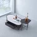 Geometric Natural Wood Travertine Carbon Steel Coffee Table - Nordic Stable Side Table For Living Room Lumendat