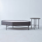 Geometric Natural Wood Travertine Carbon Steel Coffee Table - Nordic Stable Side Table For Living Room Lumendat