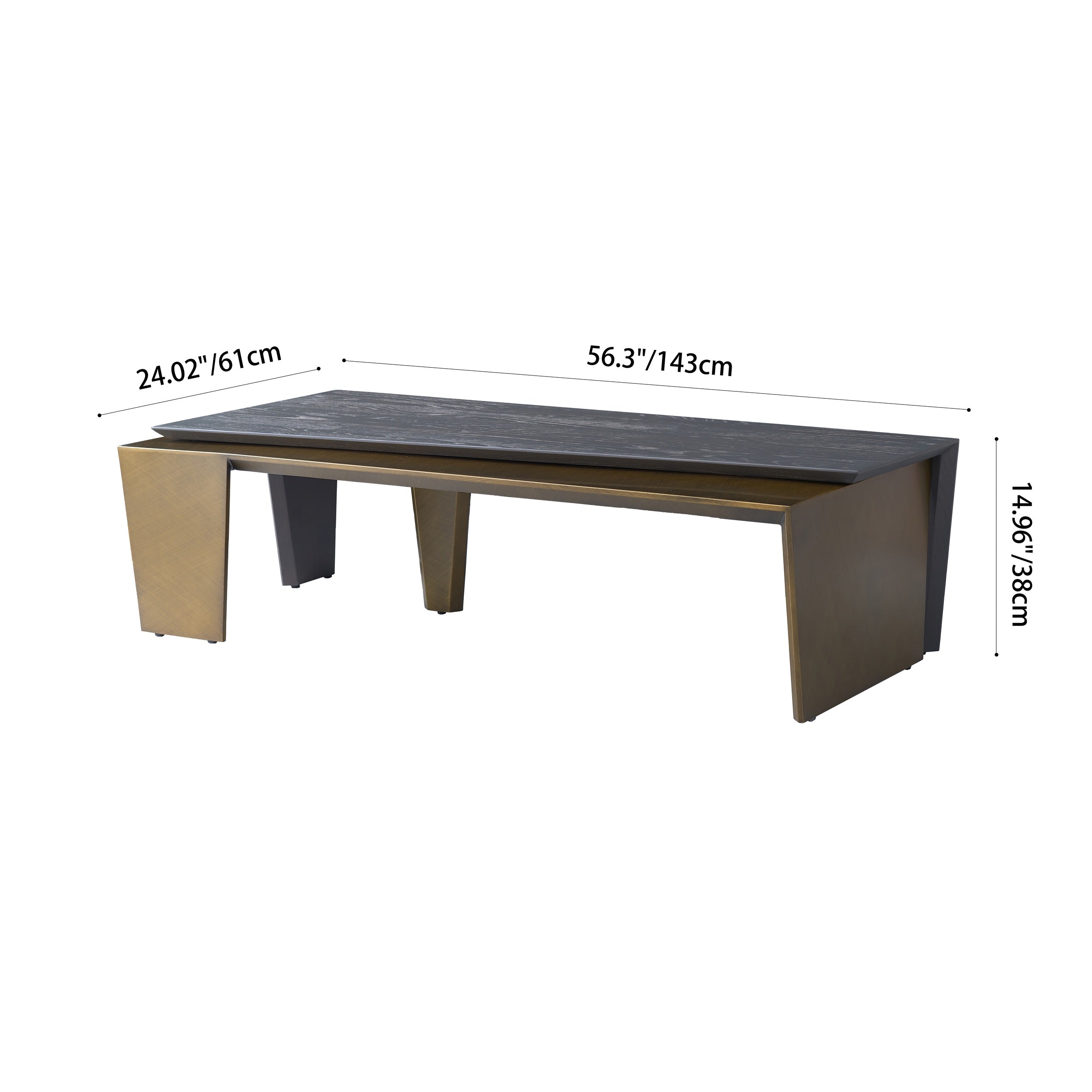 Rectangular Antique Brass Walnut Wood Coffee Table - Creative Sleek Silhouette End Table For Living Room Lumendat