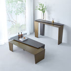 Rectangular Antique Brass Walnut Wood Coffee Table - Creative Sleek Silhouette End Table For Living Room Lumendat