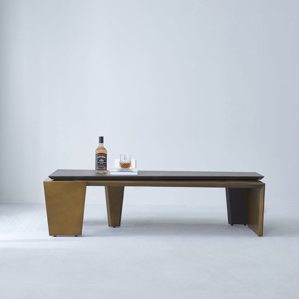 Rectangular Antique Brass Walnut Wood Coffee Table - Creative Sleek Silhouette End Table For Living Room Lumendat