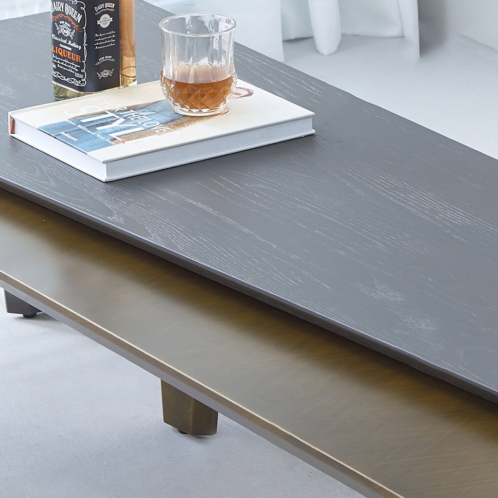 Rectangular Antique Brass Walnut Wood Coffee Table - Creative Sleek Silhouette End Table For Living Room Lumendat