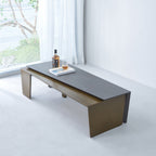Rectangular Antique Brass Walnut Wood Coffee Table - Creative Sleek Silhouette End Table For Living Room Lumendat