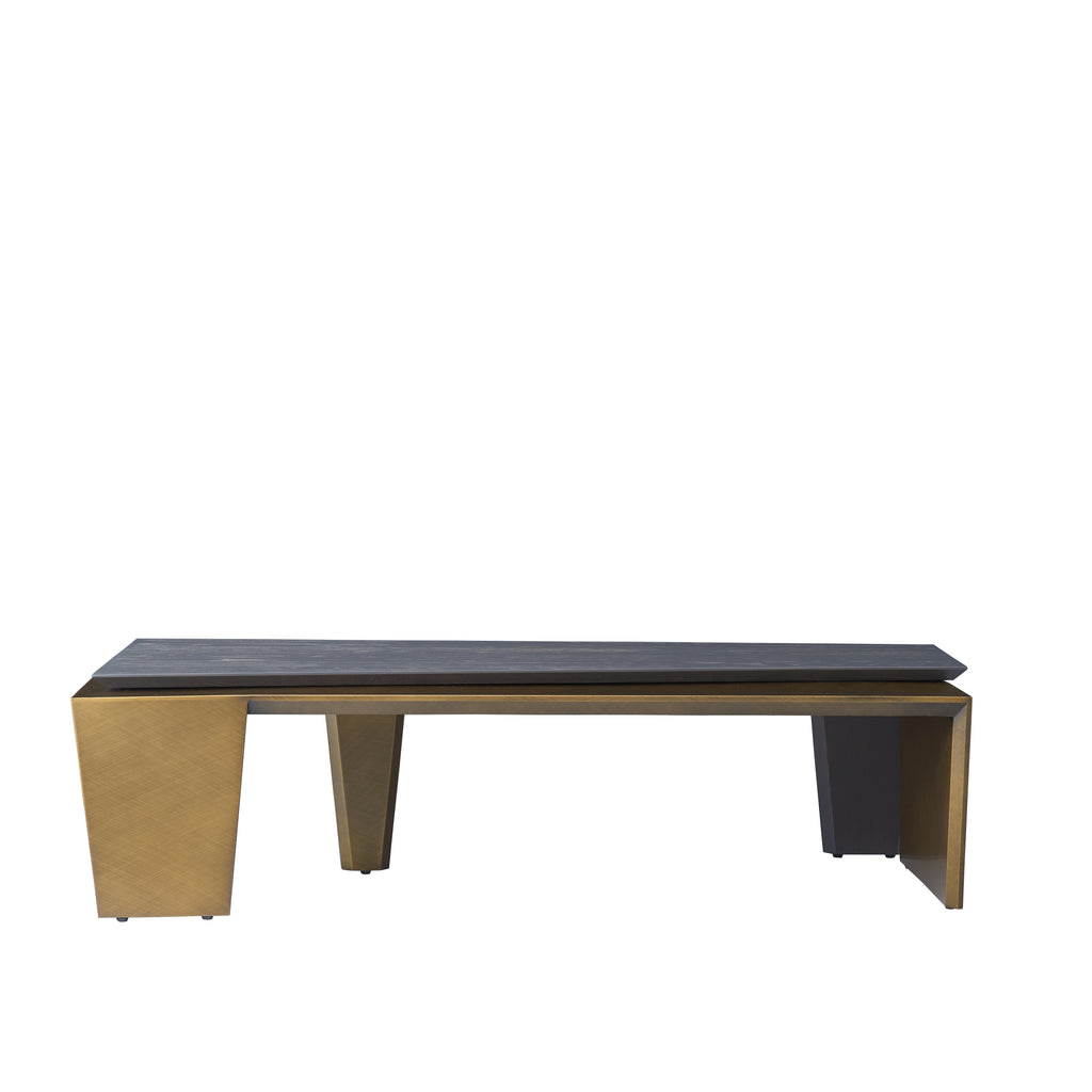Rectangular Antique Brass Walnut Wood Coffee Table - Creative Sleek Silhouette End Table For Living Room Lumendat