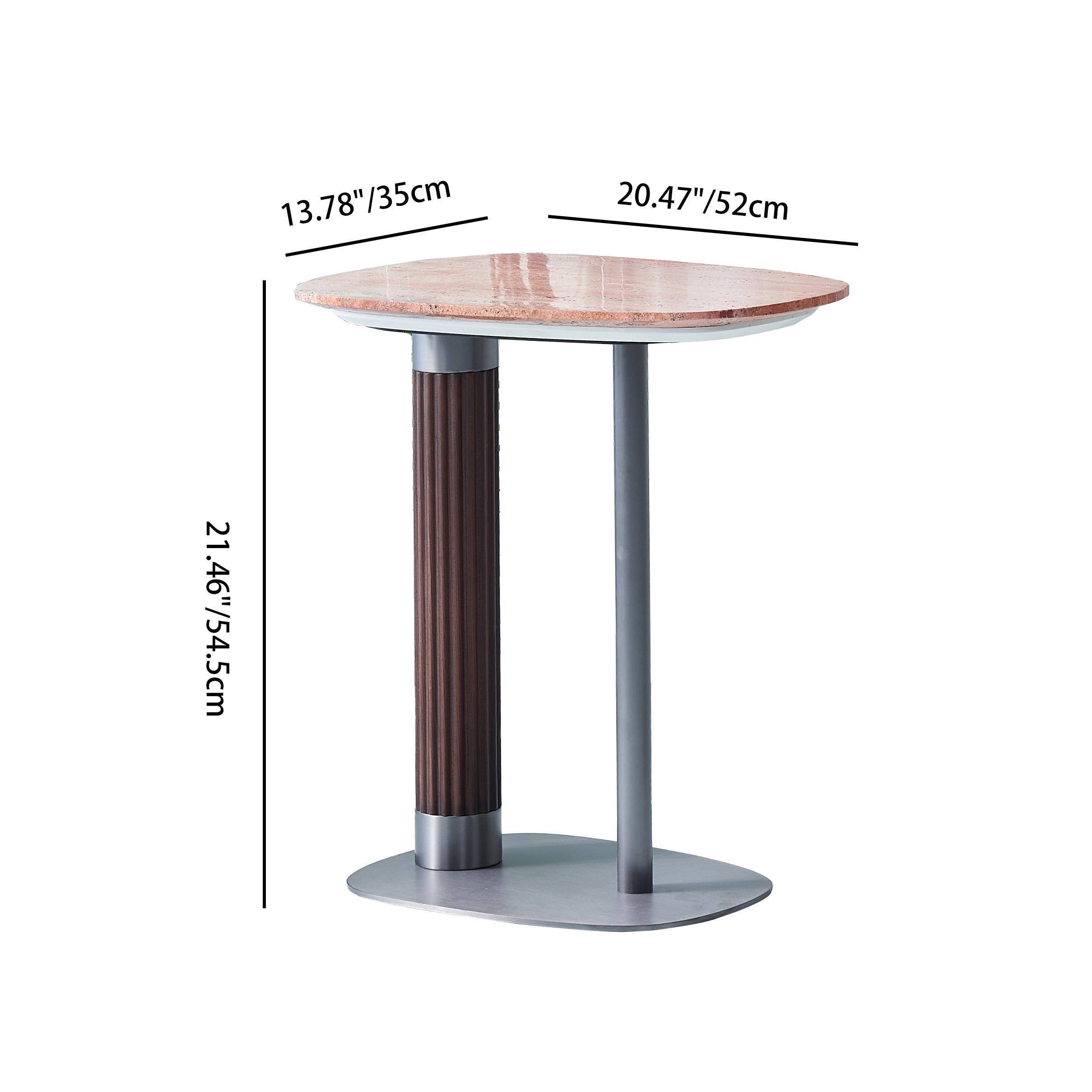 Irregular Rounded-Rectangle Natural Marble Solid Wood End Table - Scandinavian Dual-Pillar Legs Accent Table For Living Room Lumendat
