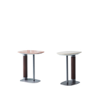 Irregular Rounded-Rectangle Natural Marble Solid Wood End Table - Scandinavian Dual-Pillar Legs Accent Table For Living Room Lumendat