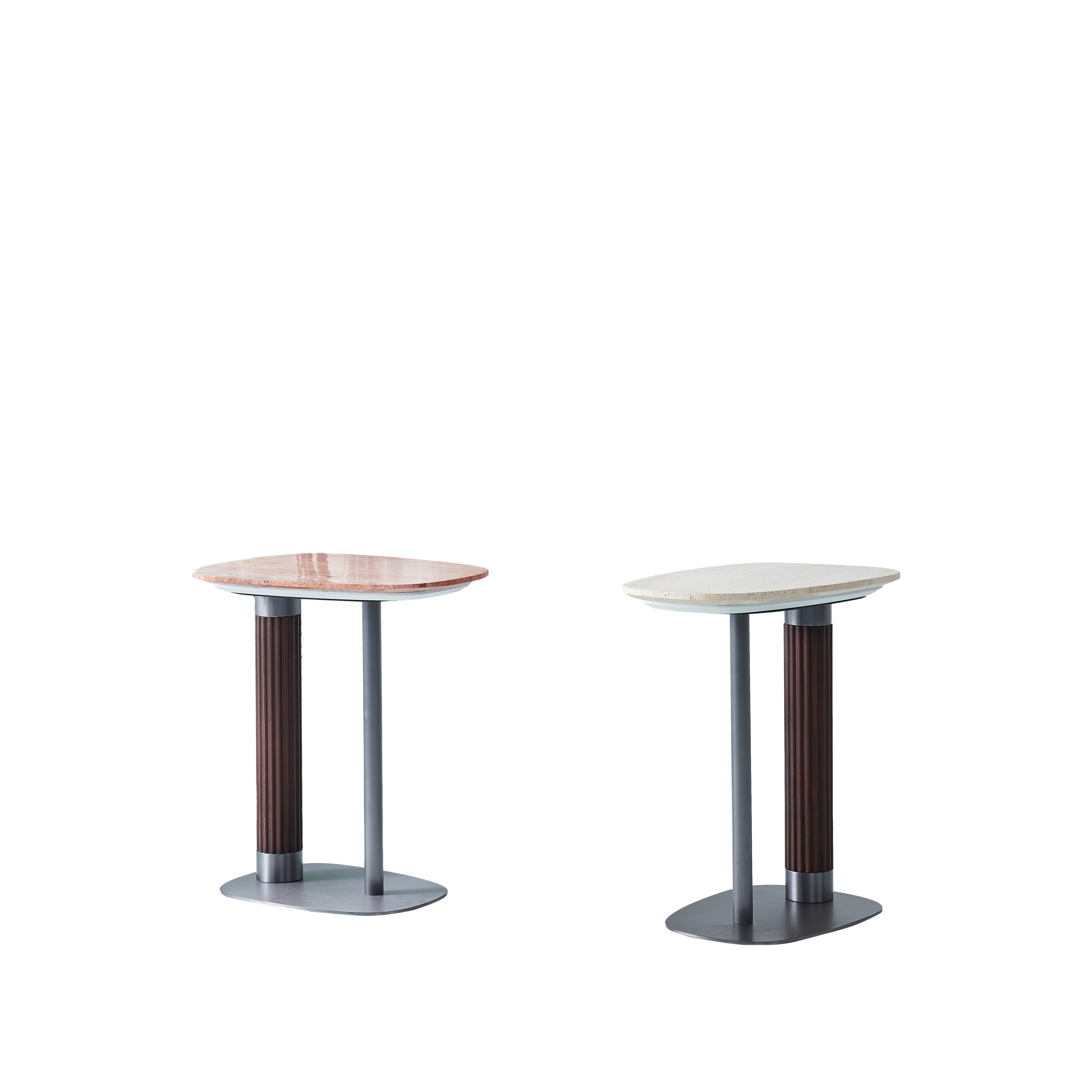 Irregular Rounded-Rectangle Natural Marble Solid Wood End Table - Scandinavian Dual-Pillar Legs Accent Table For Living Room Lumendat