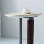 Irregular Rounded-Rectangle Natural Marble Solid Wood End Table - Scandinavian Dual-Pillar Legs Accent Table For Living Room Lumendat