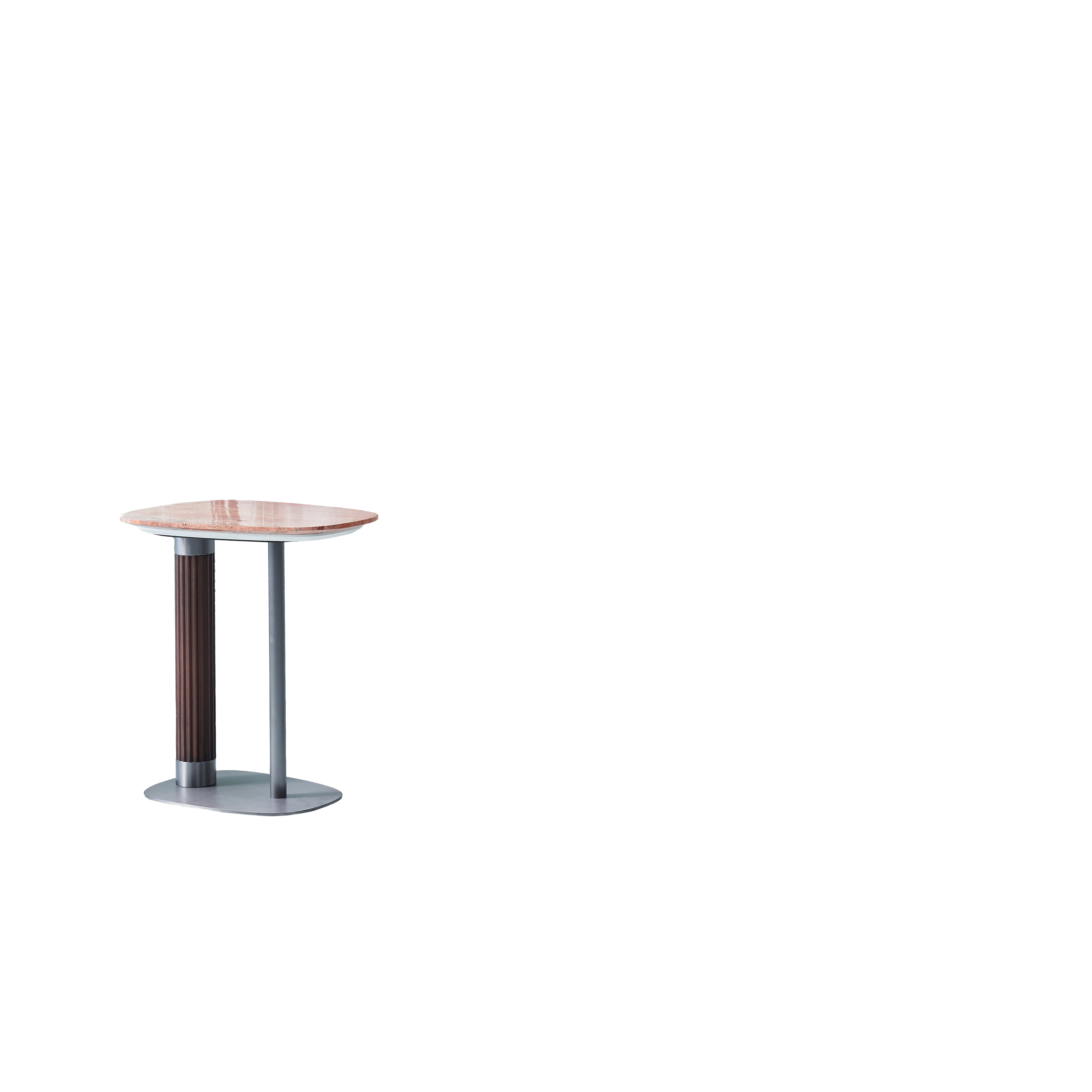 Irregular Rounded-Rectangle Natural Marble Solid Wood End Table - Scandinavian Dual-Pillar Legs Accent Table For Living Room Lumendat