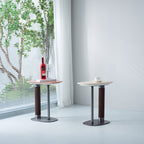 Irregular Rounded-Rectangle Natural Marble Solid Wood End Table - Scandinavian Dual-Pillar Legs Accent Table For Living Room Lumendat
