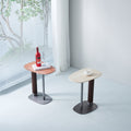 Irregular Rounded-Rectangle Natural Marble Solid Wood End Table - Scandinavian Dual-Pillar Legs Accent Table For Living Room Lumendat