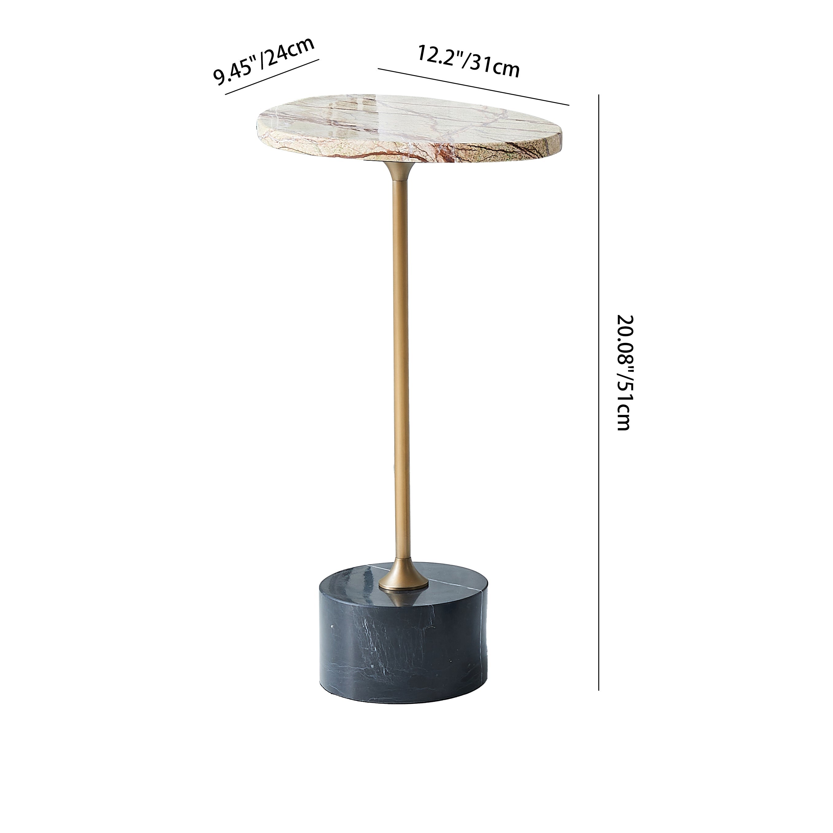 Asymmetrical Top Oval Marble End Table - Japanese Accent Table For Living Room Lumendat