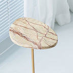Asymmetrical Top Oval Marble End Table - Japanese Accent Table For Living Room Lumendat