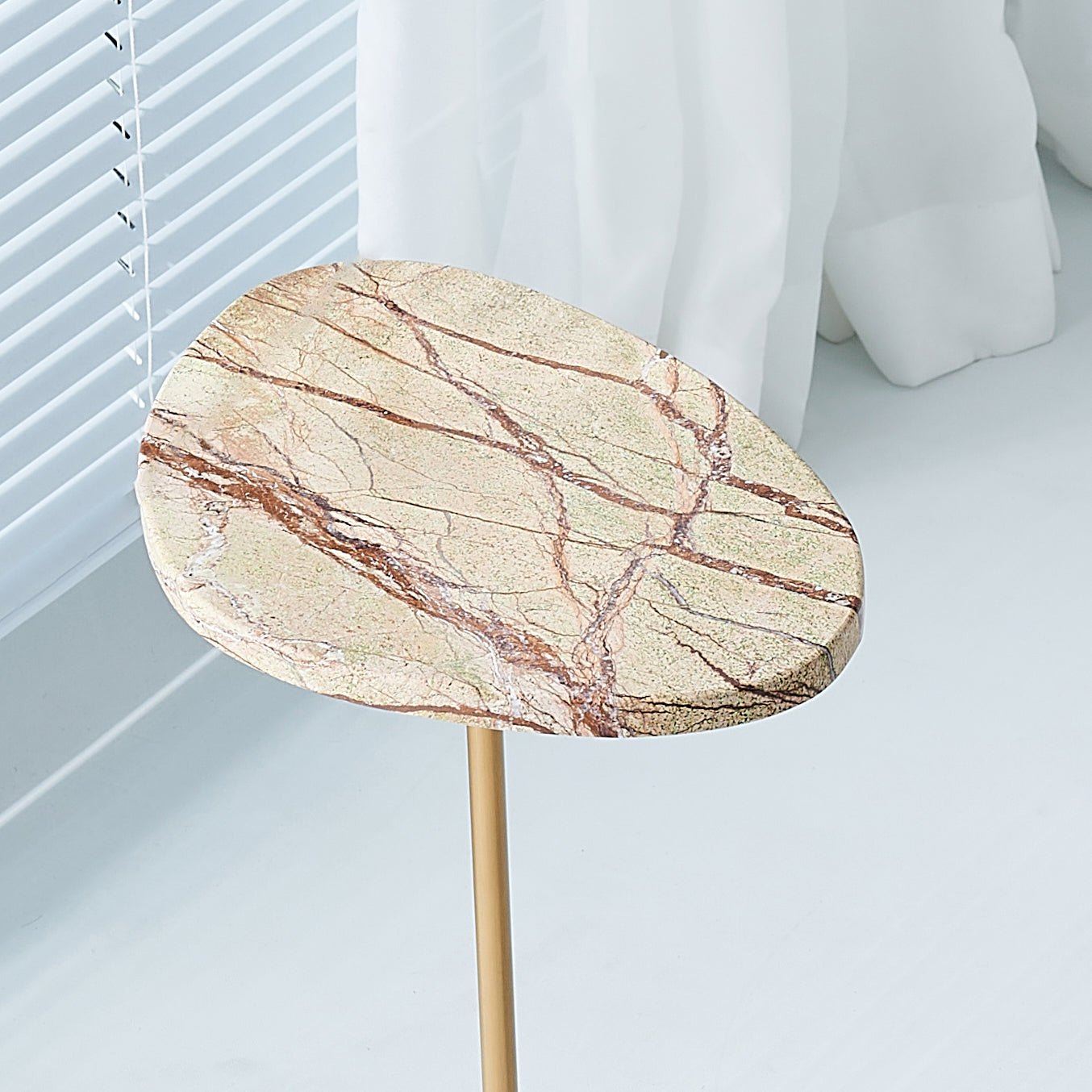 Asymmetrical Top Oval Marble End Table - Japanese Accent Table For Living Room Lumendat
