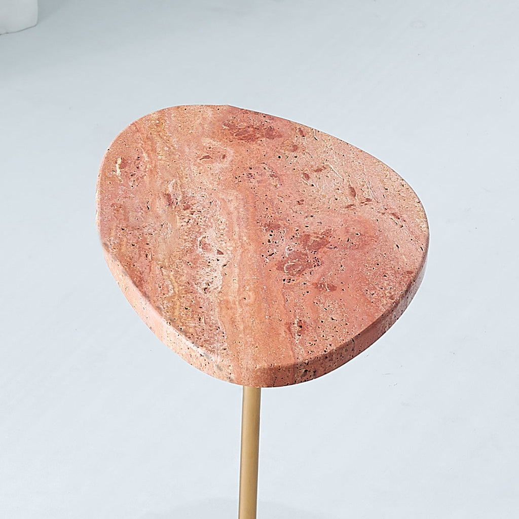 Asymmetrical Top Oval Marble End Table - Japanese Accent Table For Living Room Lumendat