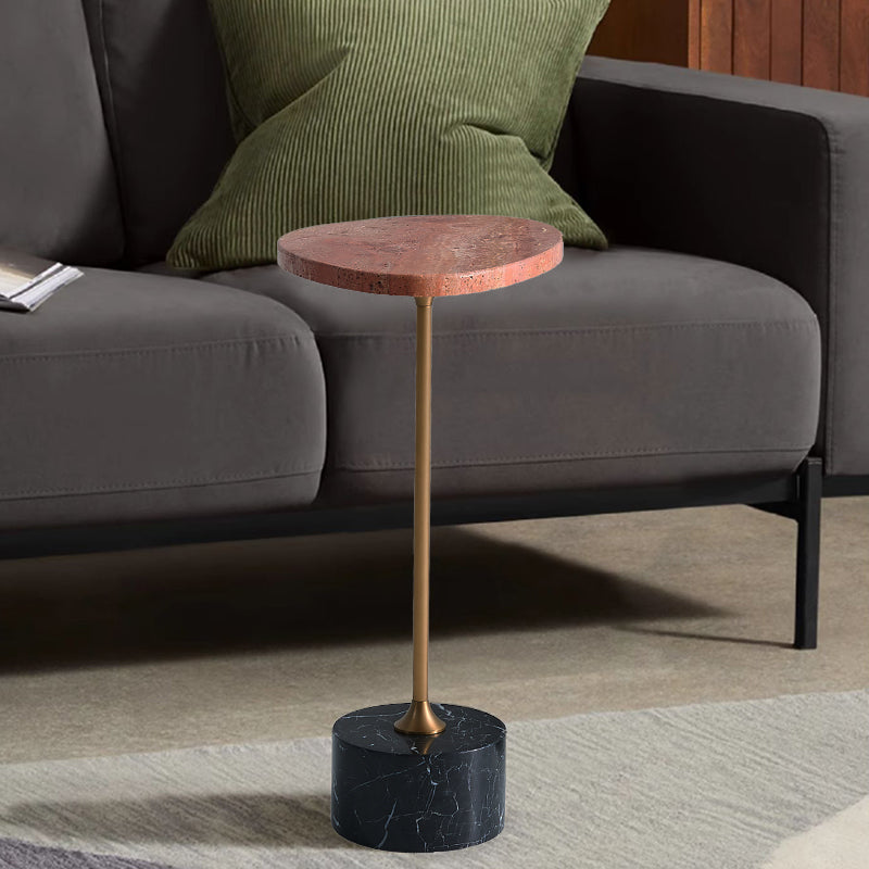 Asymmetrical Top Oval Marble End Table - Japanese Accent Table For Living Room Lumendat