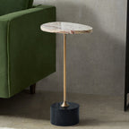 Asymmetrical Top Oval Marble End Table - Japanese Accent Table For Living Room Lumendat