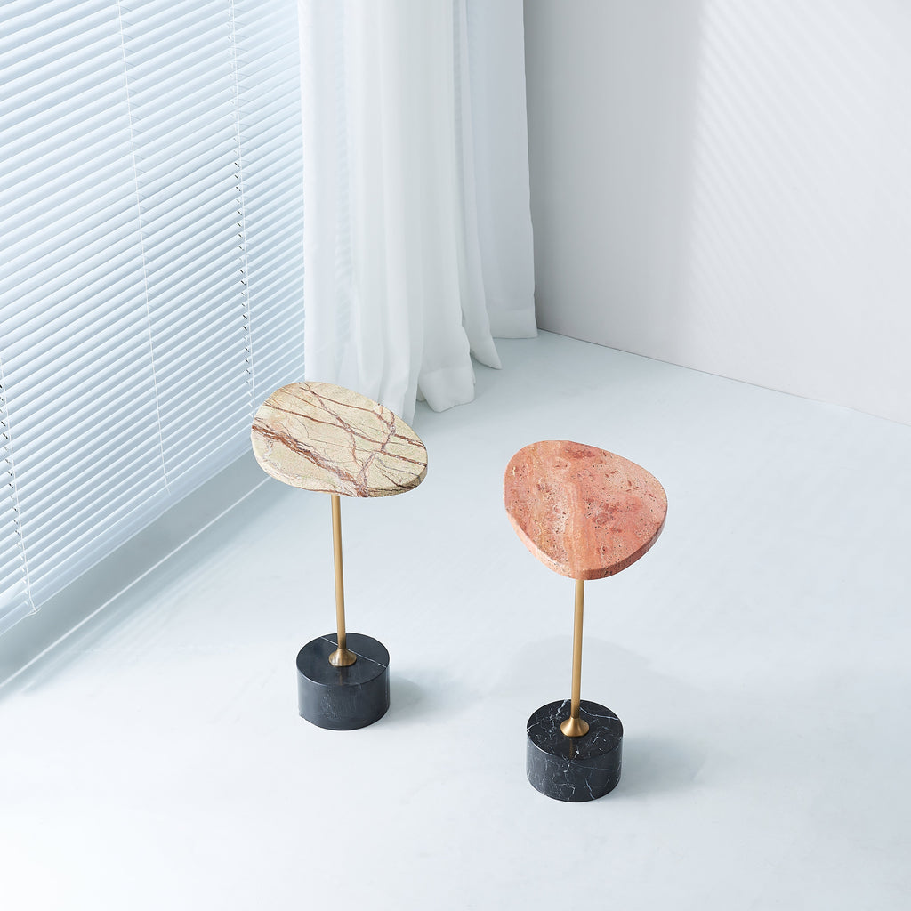 Asymmetrical Top Oval Marble End Table - Japanese Accent Table For Living Room Lumendat