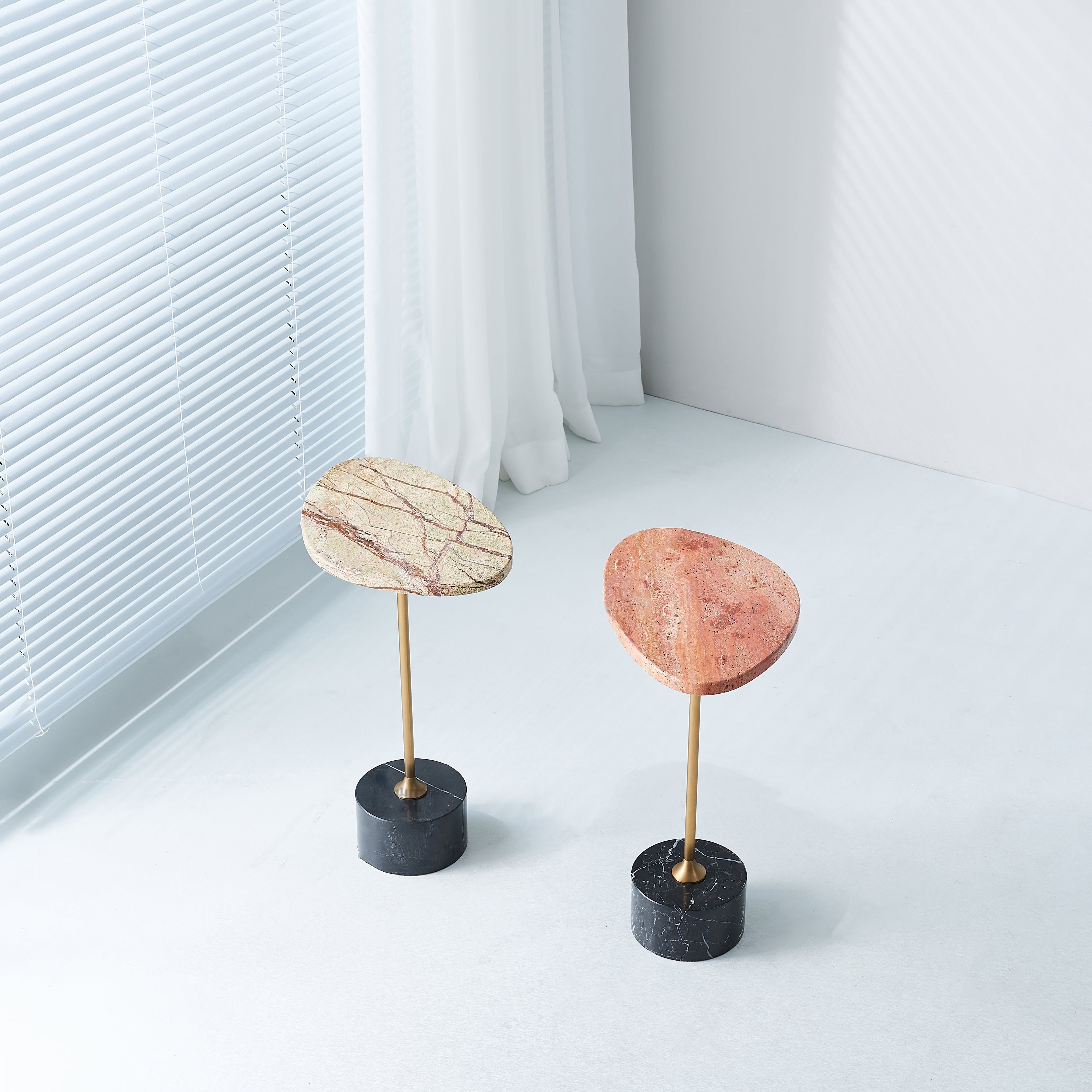 Asymmetrical Top Oval Marble End Table - Japanese Accent Table For Living Room Lumendat