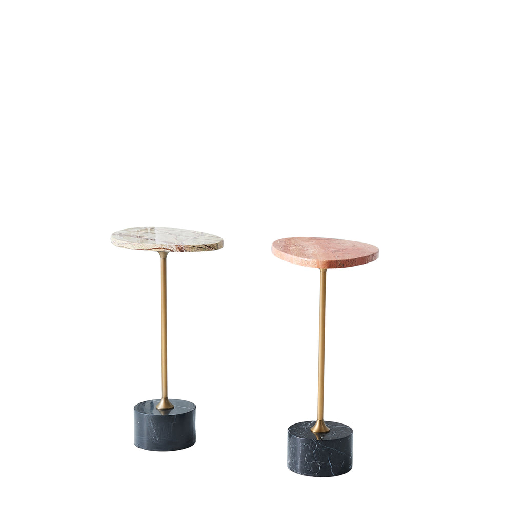 Asymmetrical Top Oval Marble End Table - Japanese Accent Table For Living Room Lumendat