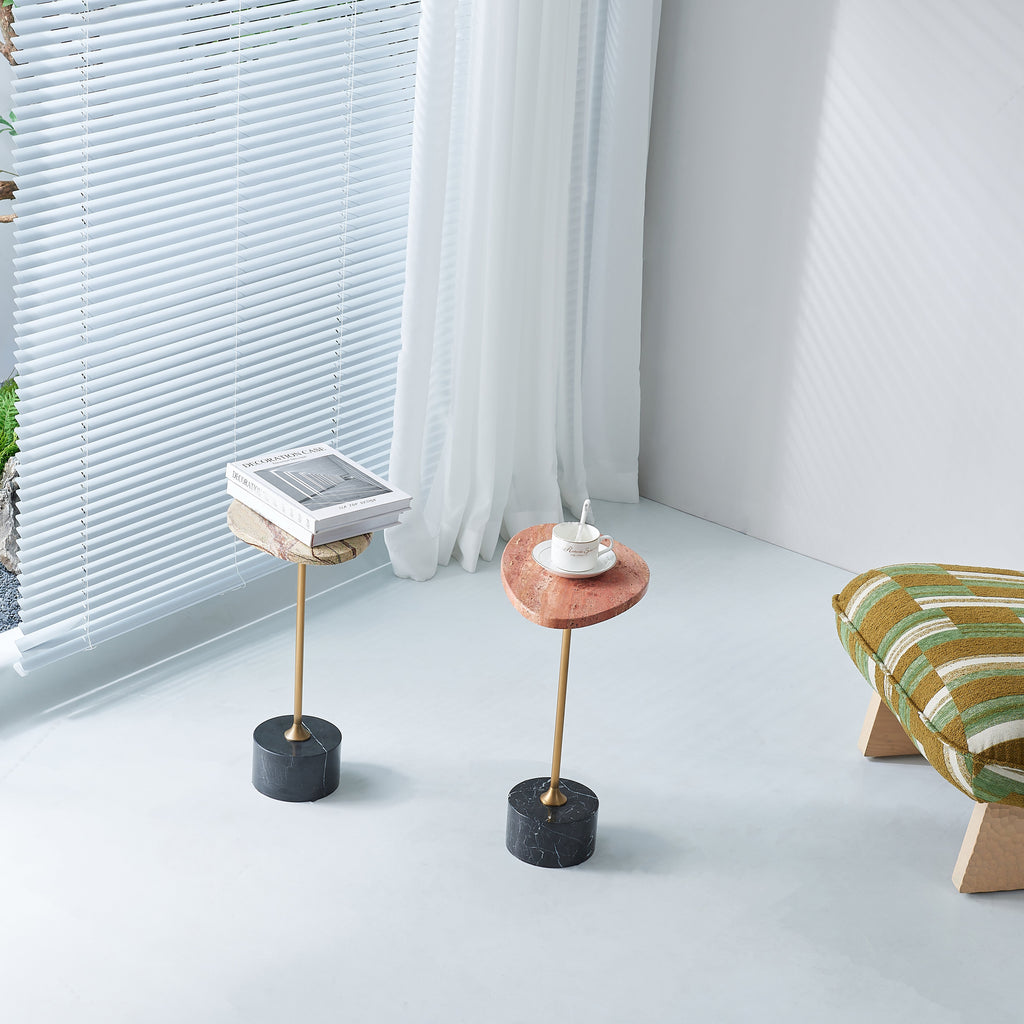 Asymmetrical Top Oval Marble End Table - Japanese Accent Table For Living Room Lumendat