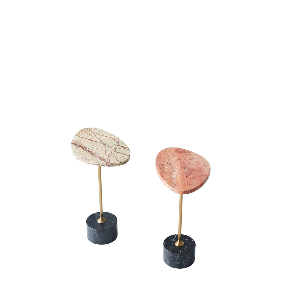 Asymmetrical Top Oval Marble End Table - Japanese Accent Table For Living Room Lumendat