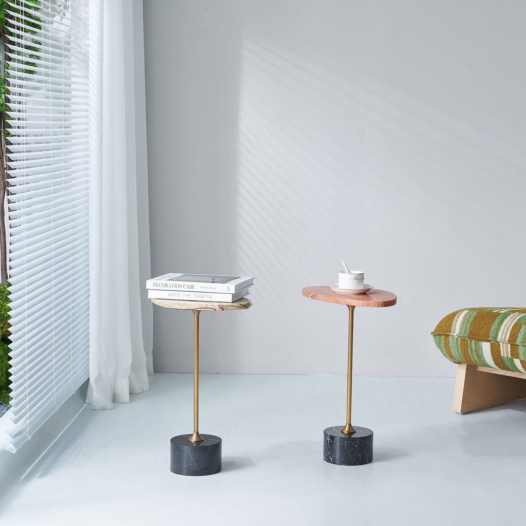 Asymmetrical Top Oval Marble End Table - Japanese Accent Table For Living Room Lumendat