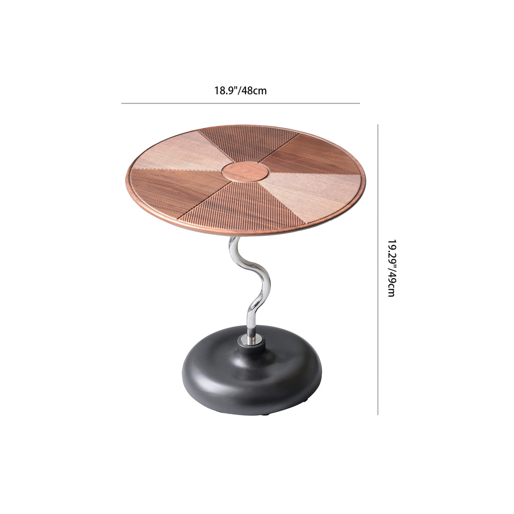 Artistic Round Curved Stem Wood Stainless Steel End Table - Vintage Classic Accent Table For Living Room Lumendat