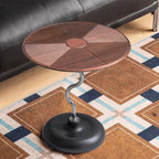 Artistic Round Curved Stem Wood Stainless Steel End Table - Vintage Classic Accent Table For Living Room Lumendat