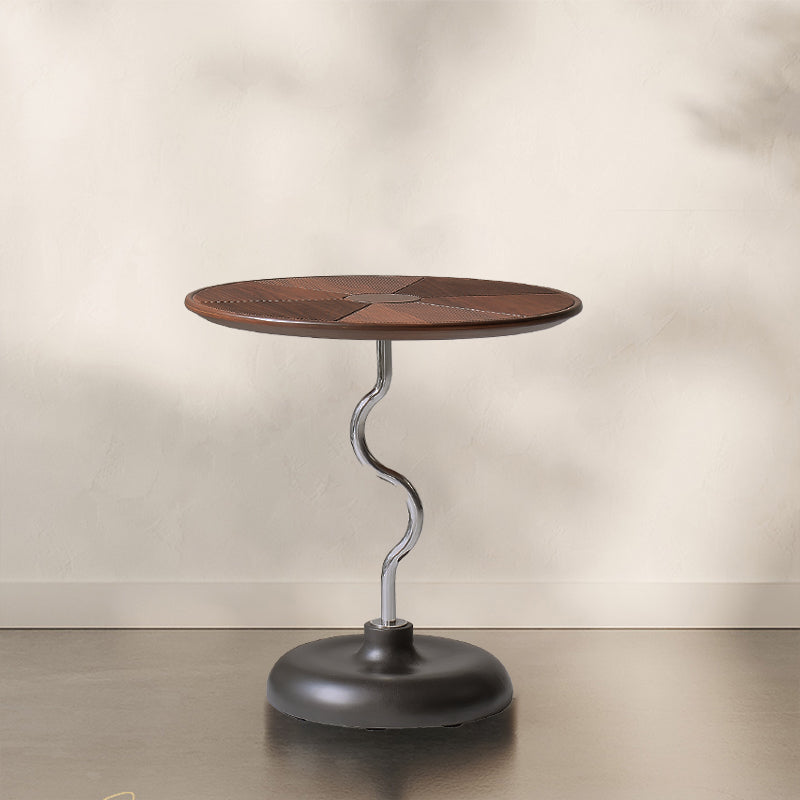 Artistic Round Curved Stem Wood Stainless Steel End Table - Vintage Classic Accent Table For Living Room Lumendat