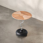 Artistic Round Curved Stem Wood Stainless Steel End Table - Vintage Classic Accent Table For Living Room Lumendat