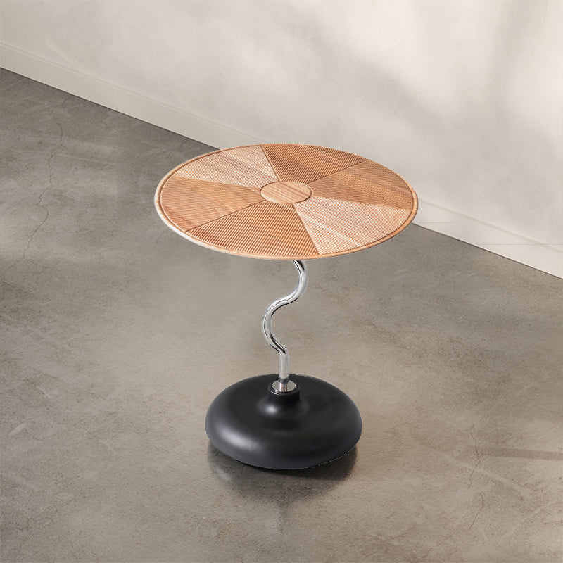 Artistic Round Curved Stem Wood Stainless Steel End Table - Vintage Classic Accent Table For Living Room Lumendat