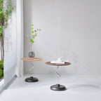 Artistic Round Curved Stem Wood Stainless Steel End Table - Vintage Classic Accent Table For Living Room Lumendat