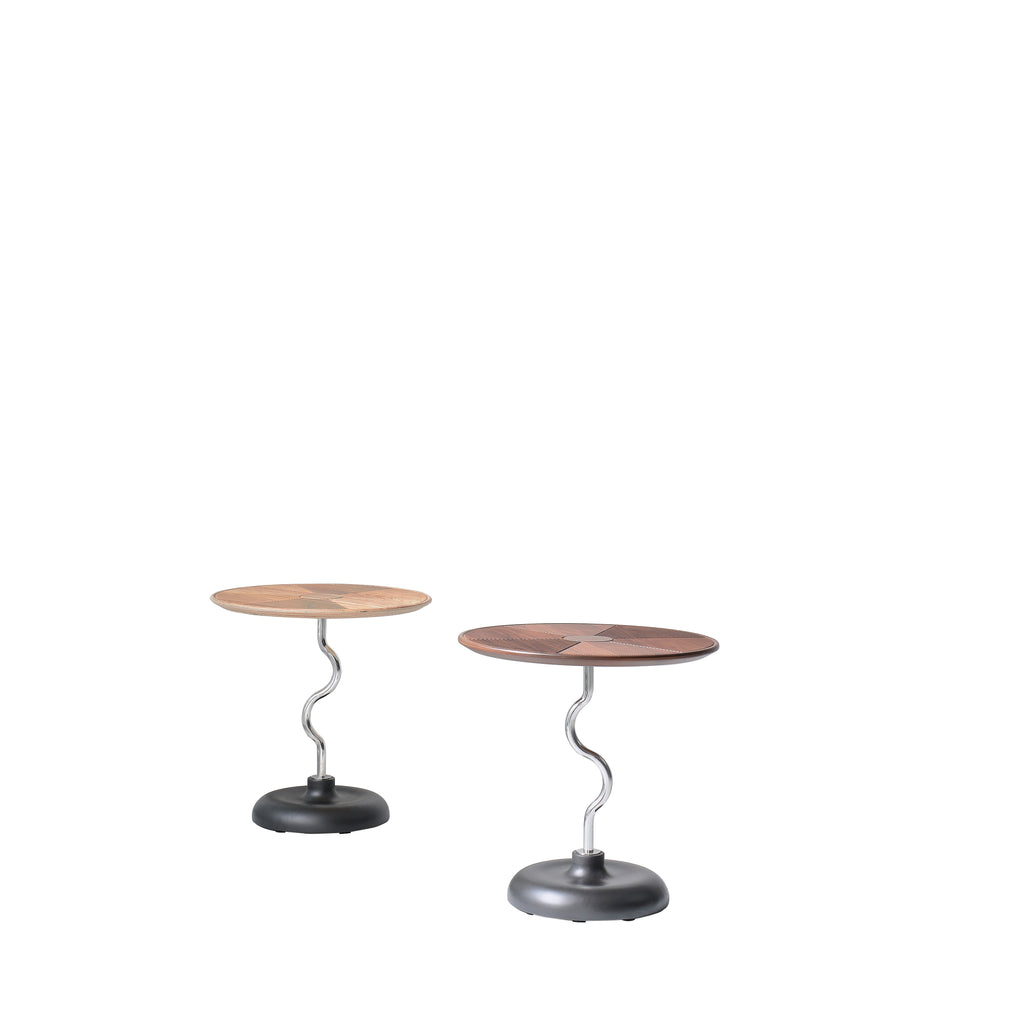 Artistic Round Curved Stem Wood Stainless Steel End Table - Vintage Classic Accent Table For Living Room Lumendat