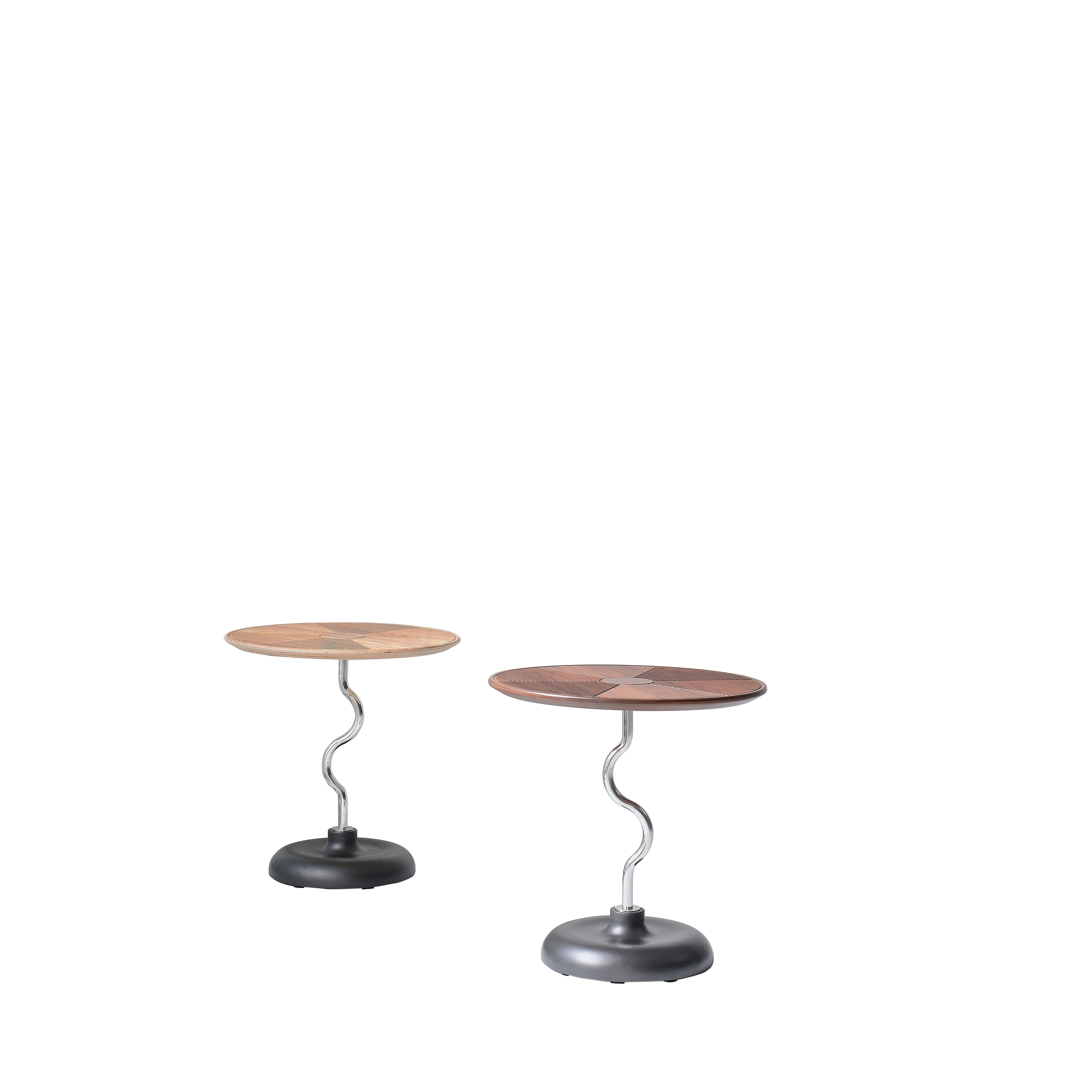 Artistic Round Curved Stem Wood Stainless Steel End Table - Vintage Classic Accent Table For Living Room Lumendat