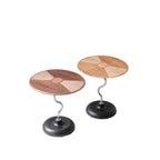 Artistic Round Curved Stem Wood Stainless Steel End Table - Vintage Classic Accent Table For Living Room Lumendat